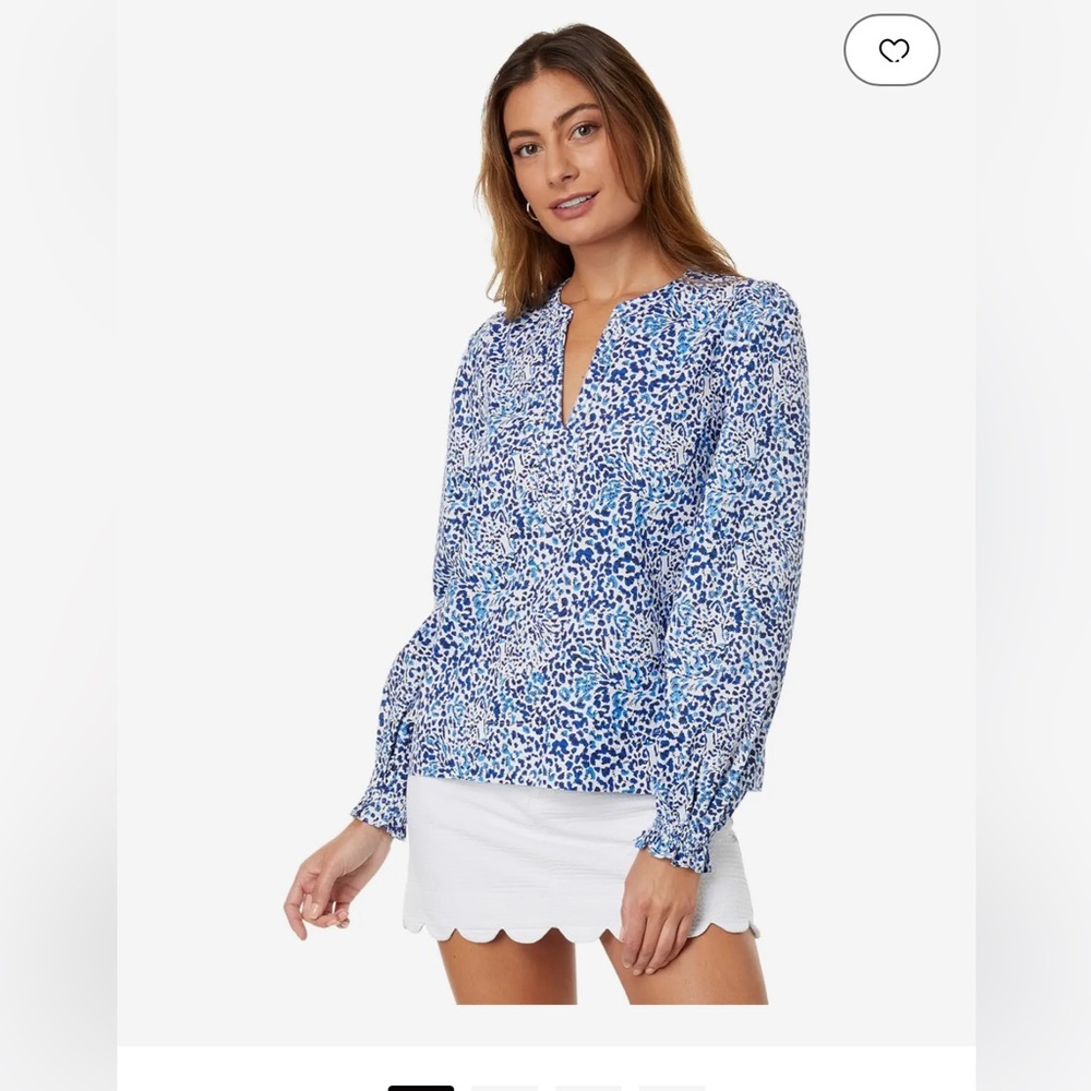 NWT Lilly Pulitzer Coulter Long Sleeve Cotton Top size medium in blue leopard
